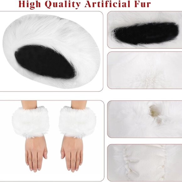 Fuzzy Fur Leg Warmers Set Women Winter Boot Cuffs Headband Wrist Bands Warm - Picture 5 of 6